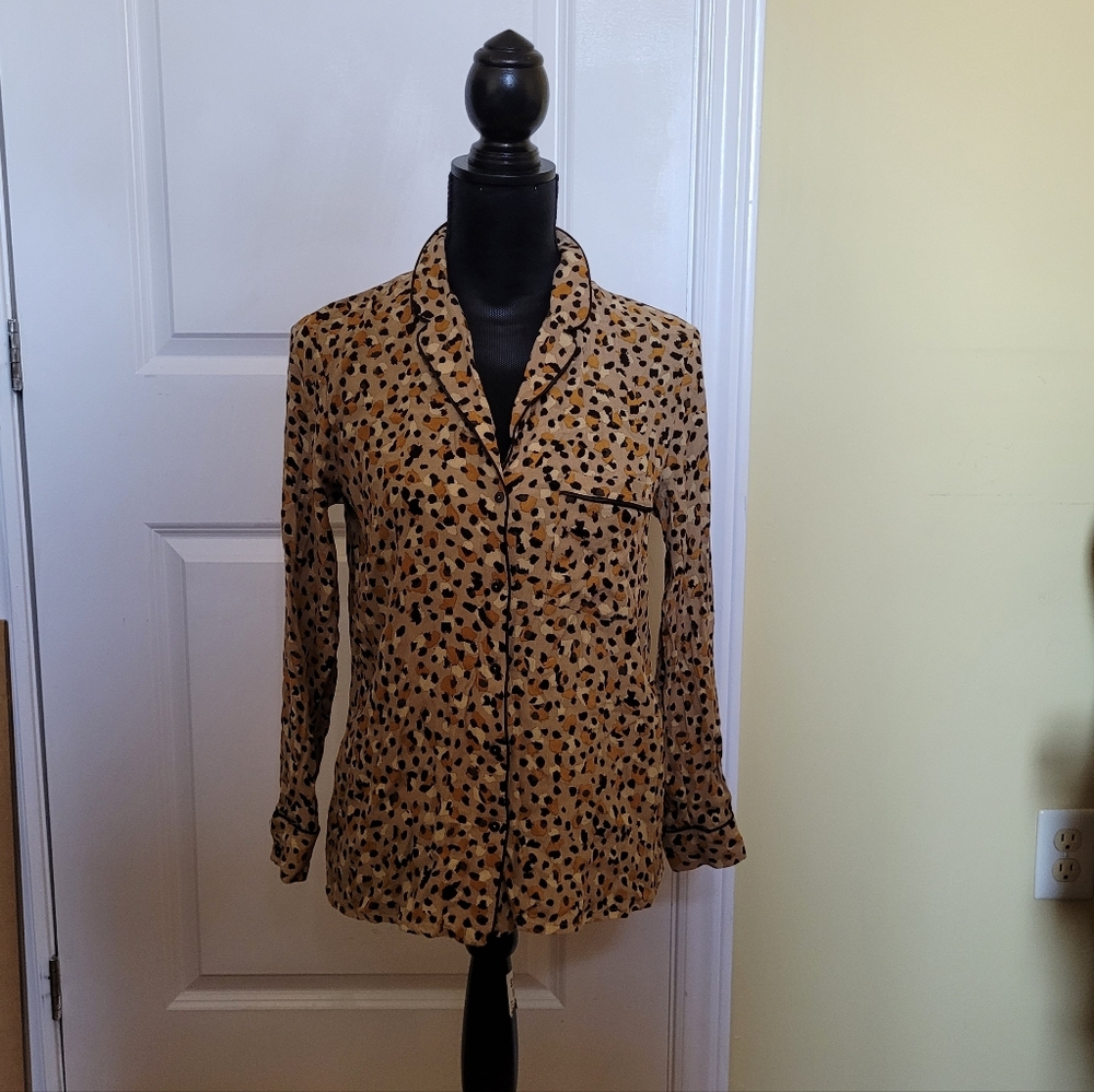Zara blouse animal print baddie leopard cheetah size medium brown black spots